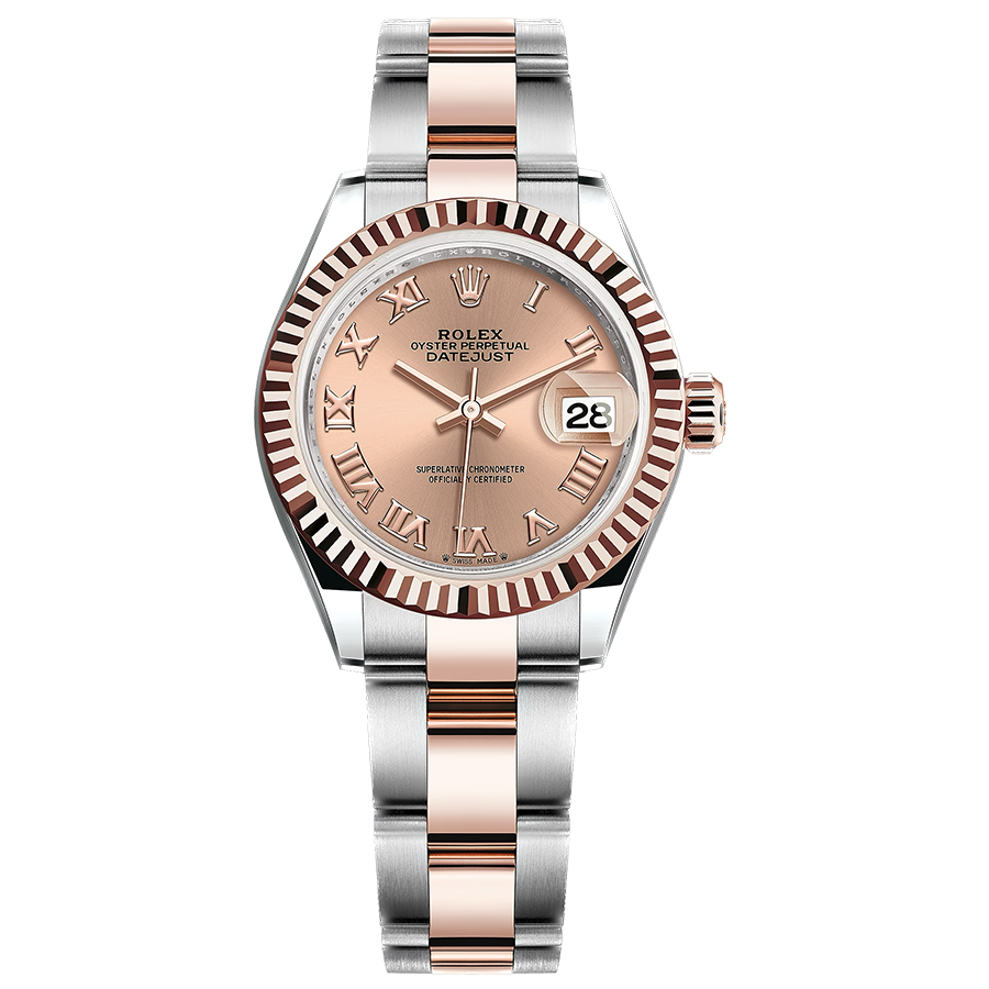 Rolex Lady-Datejust Rose Roman Numeral Dial Fluted Bezel 28mm 279171