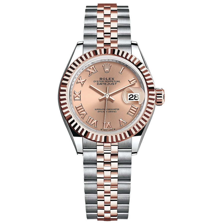 Rolex Lady-Datejust Rose Roman Numeral Dial Fluted Bezel 28mm 279171