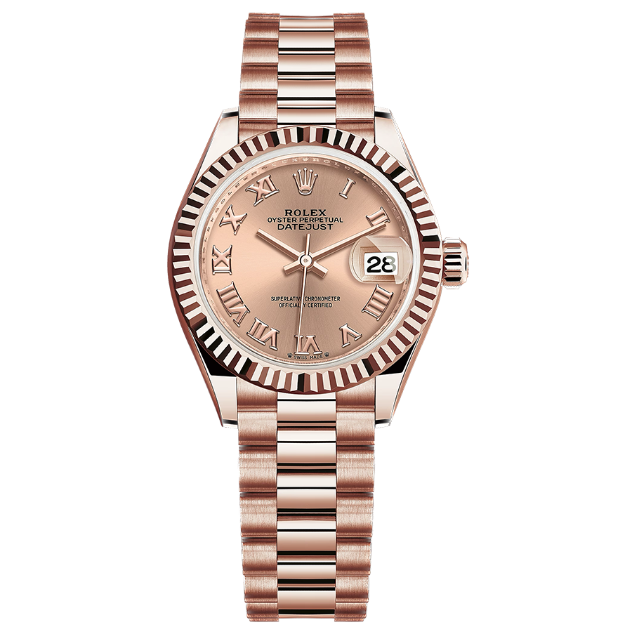 Rolex Lady-Datejust Rose Roman Numeral Dial Fluted Bezel 28mm 279175