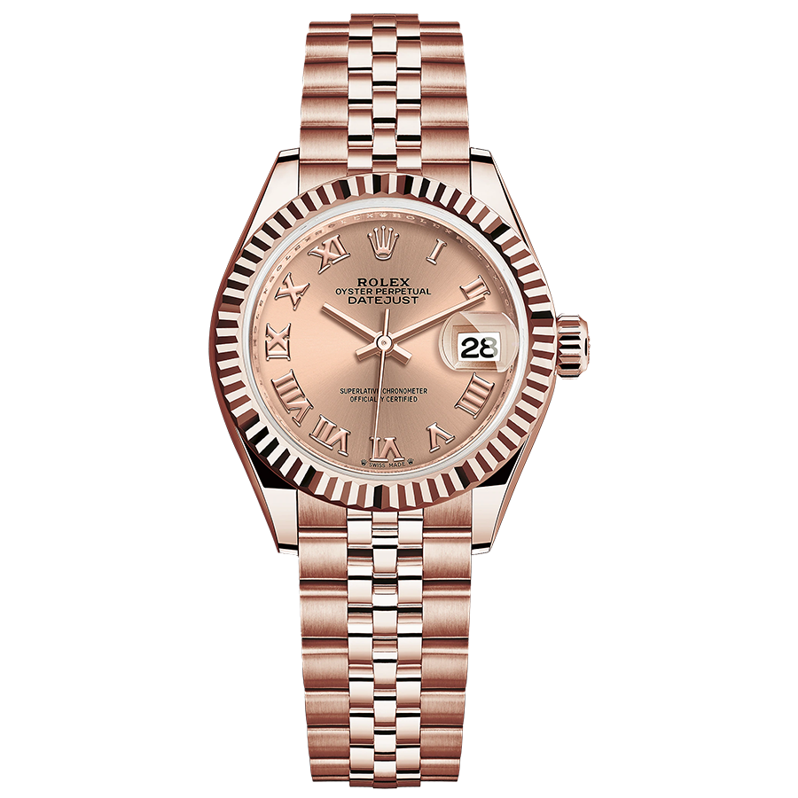 Rolex Lady-Datejust Rose Roman Numeral Dial Fluted Bezel 28mm 279175