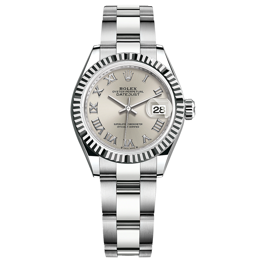 Rolex Lady-Datejust Silver Roman Numeral Dial Fluted Bezel 28mm 279174