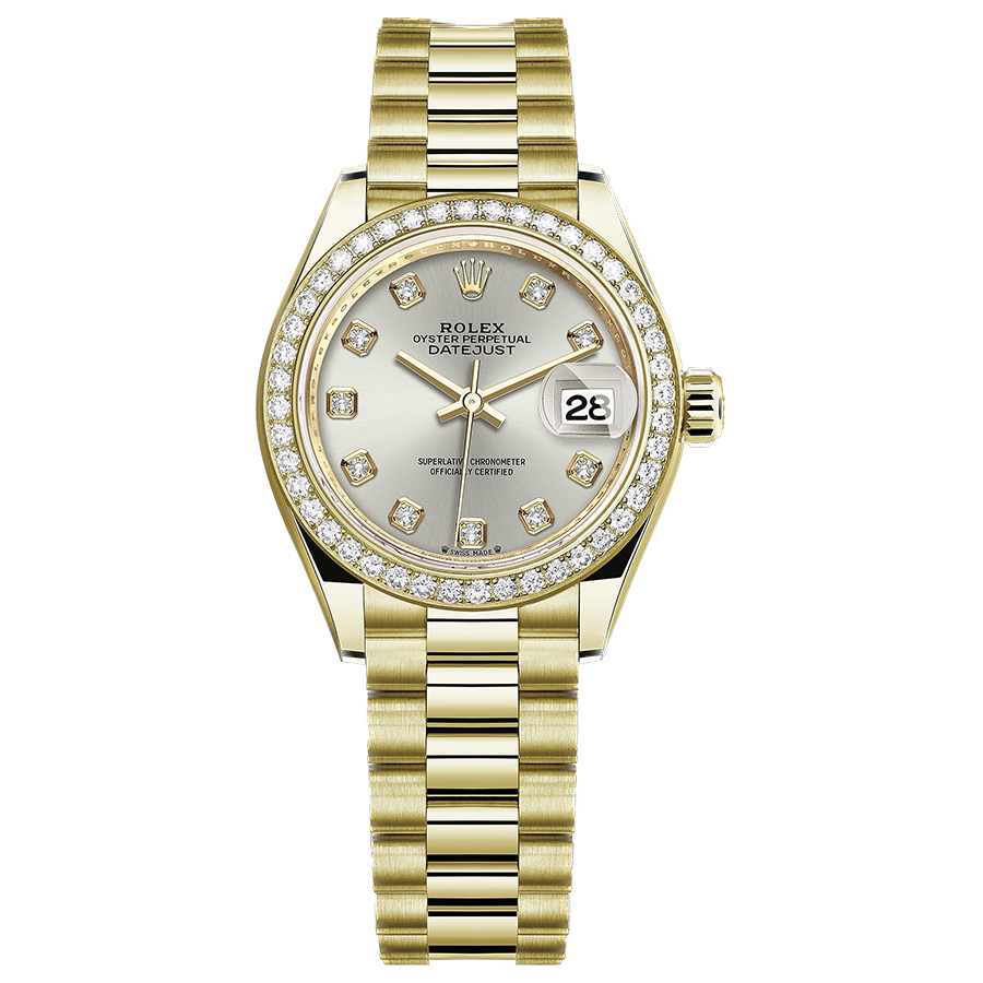 Rolex Lady-Datejust Silver Diamond Dial Diamond Bezel 28mm 279138RBR