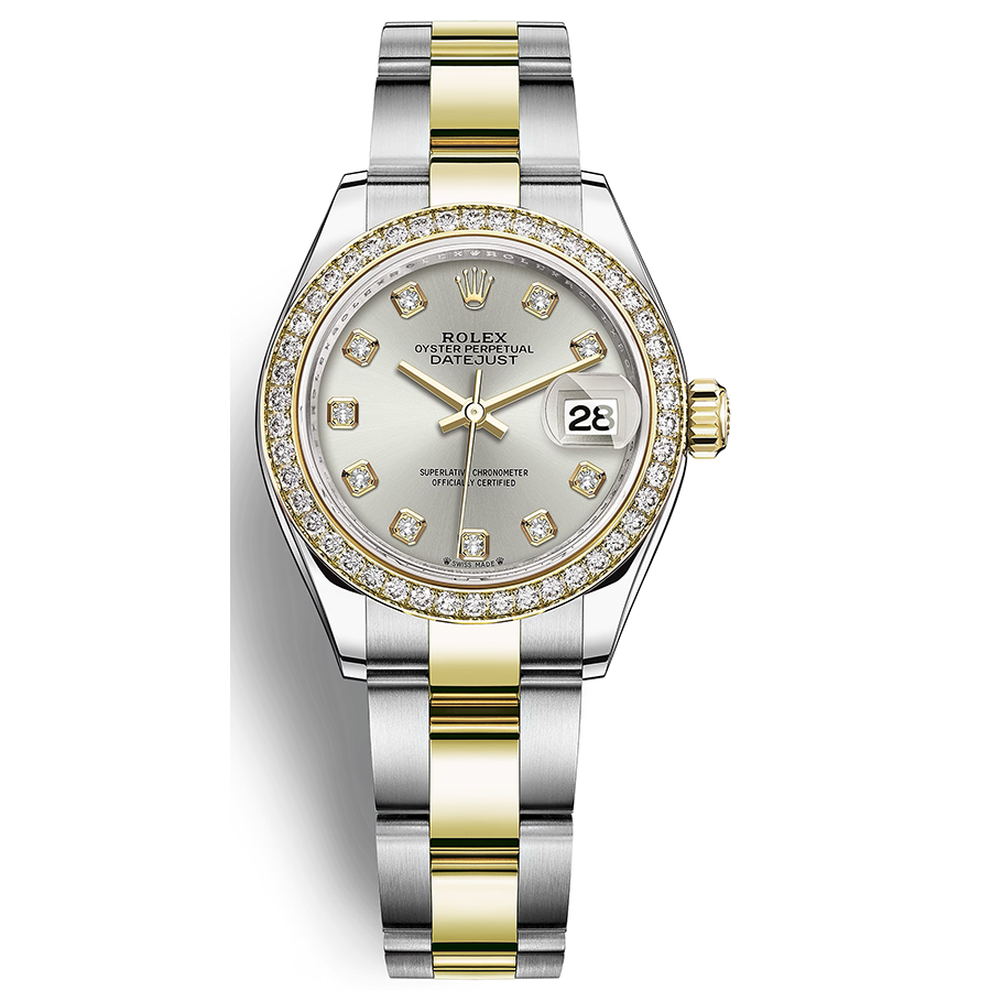 Rolex Lady-Datejust Silver Diamond Dial Diamond Bezel 28mm 279383RBR