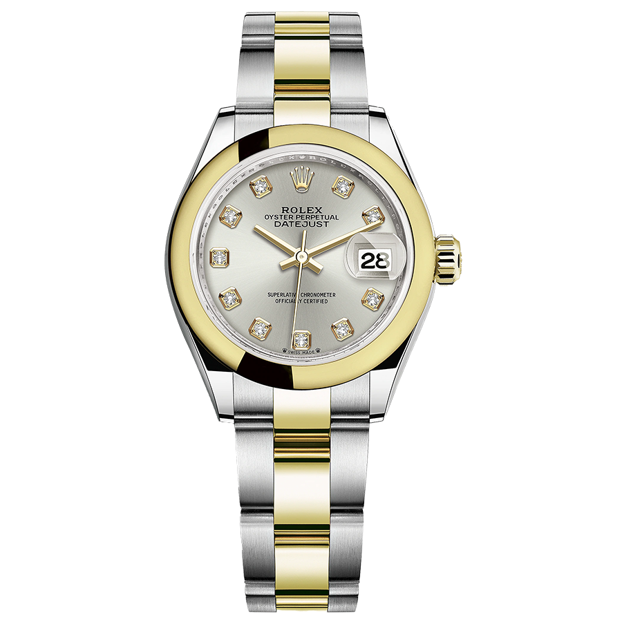 Rolex Lady-Datejust Silver Diamond Dial Domed Bezel 28mm 279163