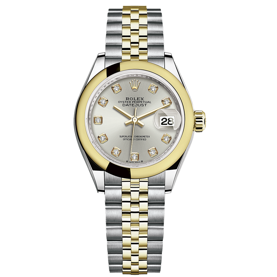 Rolex Lady-Datejust Silver Diamond Dial Domed Bezel 28mm 279163