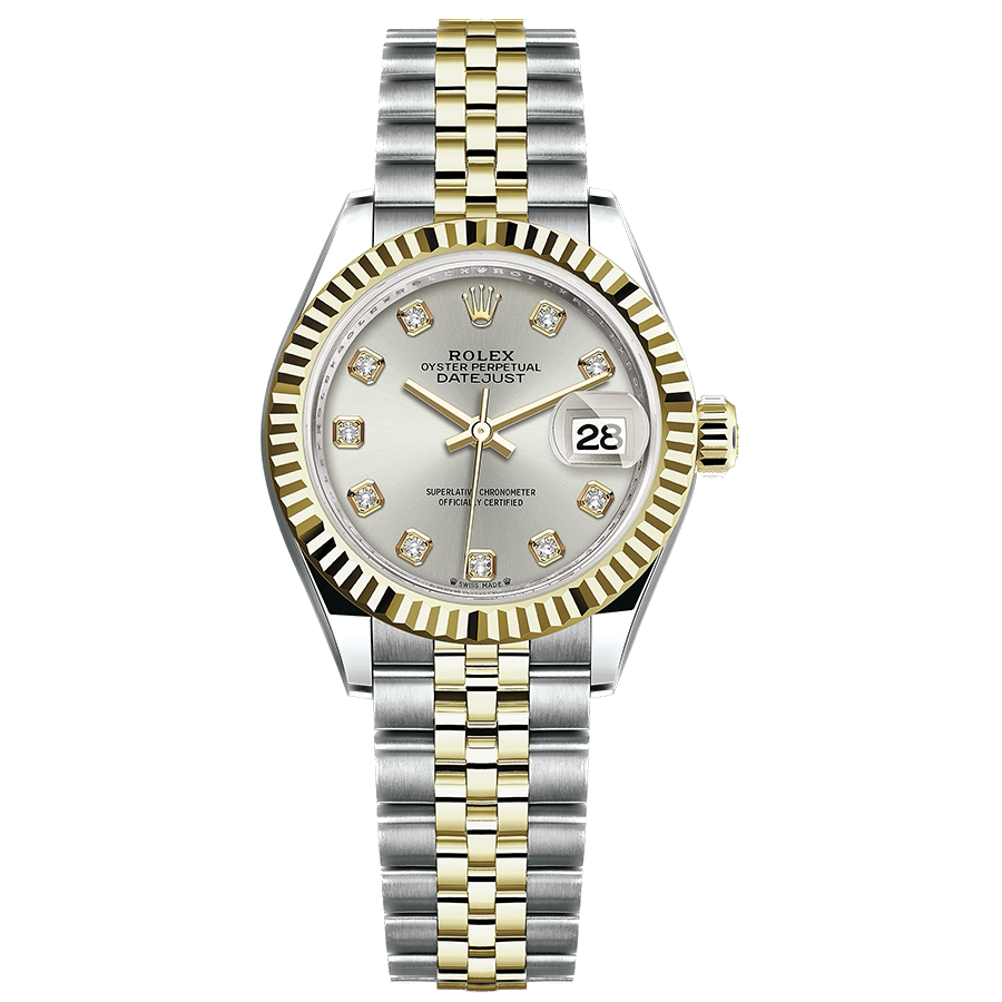 Rolex Lady-Datejust Silver Diamond Dial Fluted Bezel 28mm 279173