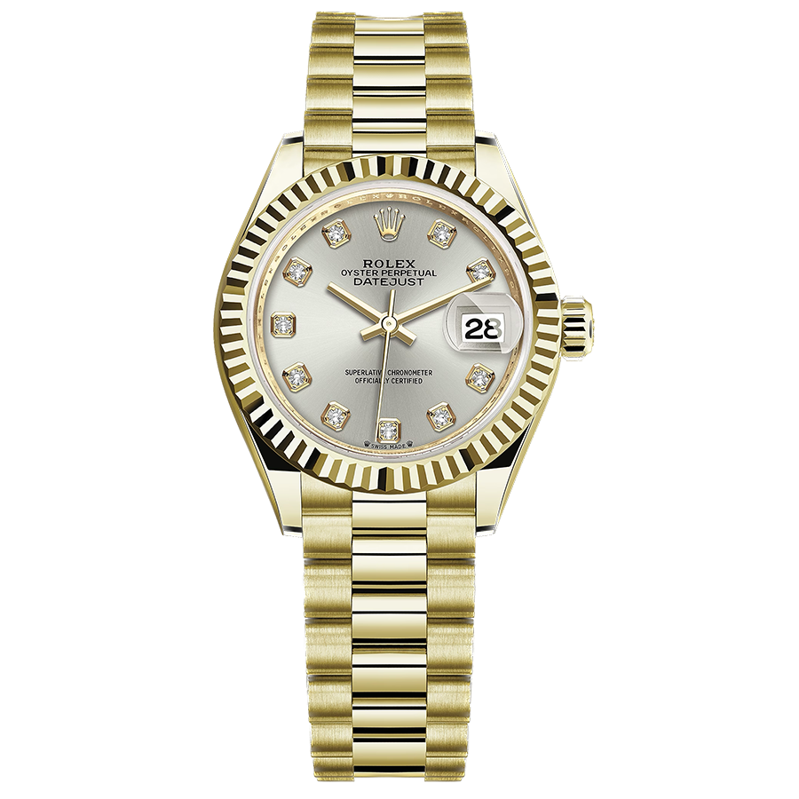 Rolex Lady-Datejust Silver Diamond Dial Fluted Bezel 28mm 279178