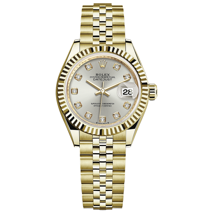 Rolex Lady-Datejust Silver Diamond Dial Fluted Bezel 28mm 279178