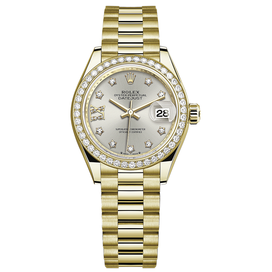 Rolex Lady-Datejust Silver Diamond Star Dial Diamond Bezel 28mm 279138RBR