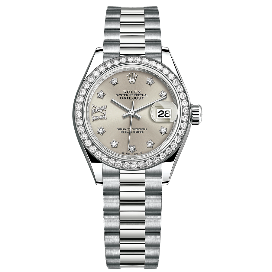 Rolex Lady-Datejust Silver Diamond Star Dial Diamond Bezel 28mm 279139RBR