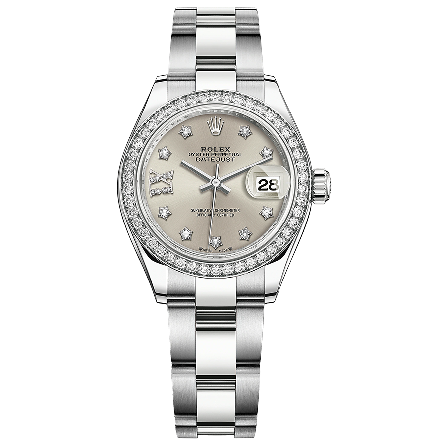 Rolex Lady-Datejust Silver Diamond Star Dial Diamond Bezel 28mm 279384RBR