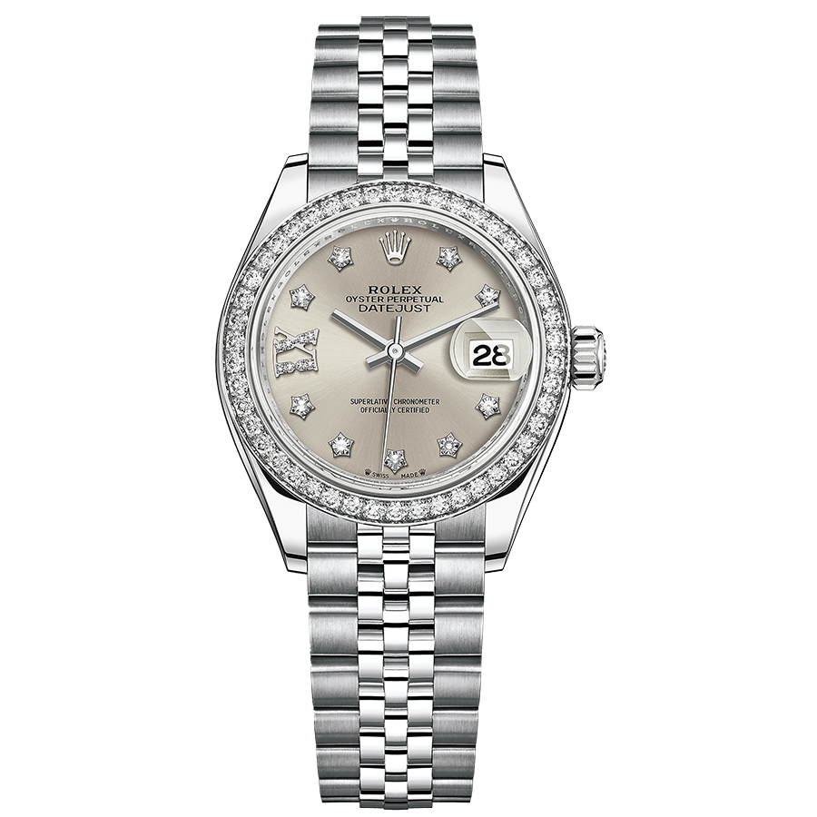 Rolex Lady-Datejust Silver Diamond Star Dial Diamond Bezel 28mm 279384RBR