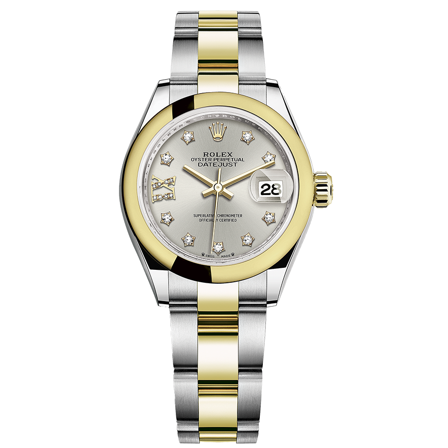 Rolex Lady-Datejust Silver Diamond Star Dial Domed Bezel 28mm 279163