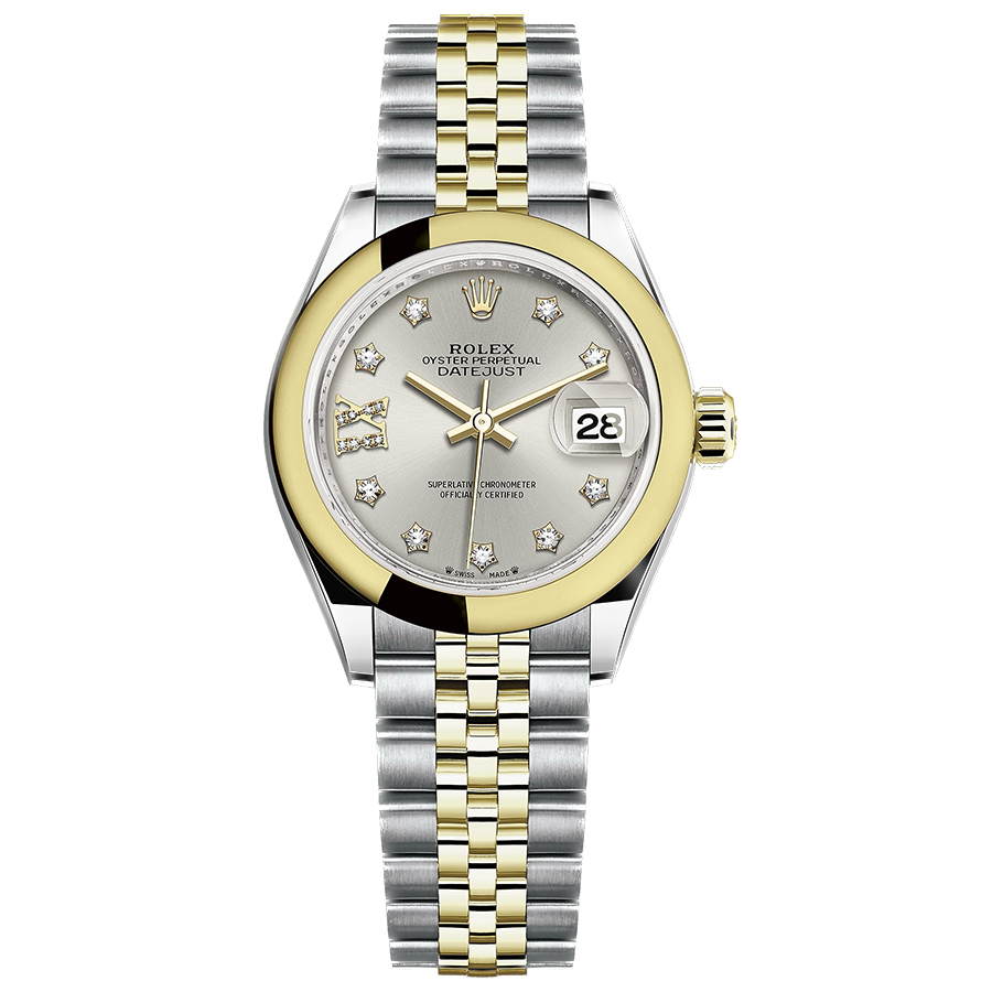 Rolex Lady-Datejust Silver Diamond Star Dial Domed Bezel 28mm 279163