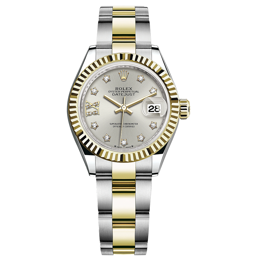 Rolex Lady-Datejust Silver Diamond Star Dial Fluted Bezel 28mm 279173