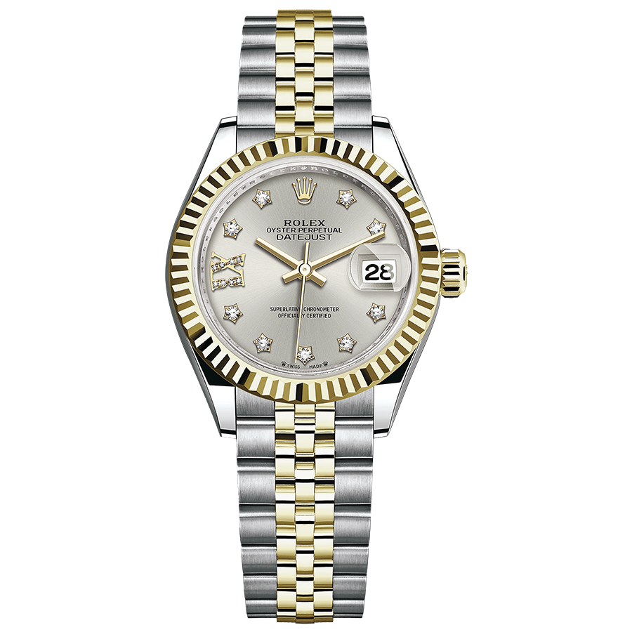 Rolex Lady-Datejust Silver Diamond Star Dial Fluted Bezel 28mm 279173