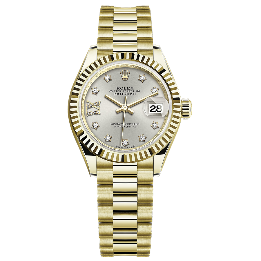 Rolex Lady-Datejust Silver Diamond Star Dial Fluted Bezel 28mm 279178