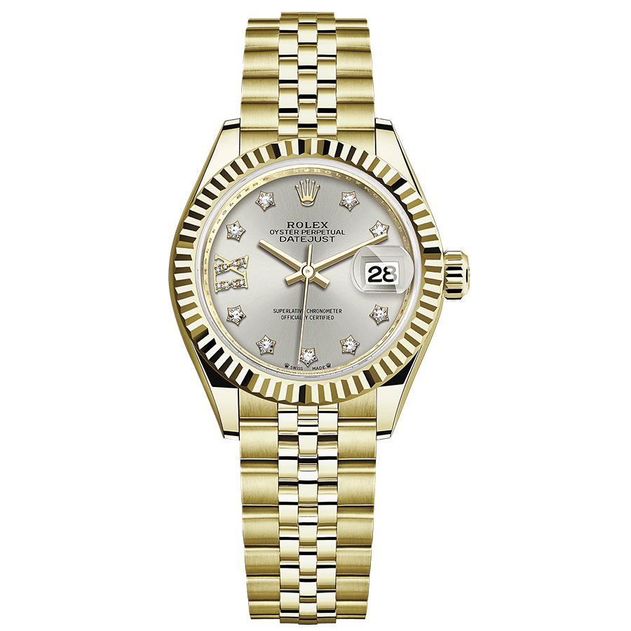 Rolex Lady-Datejust Silver Diamond Star Dial Fluted Bezel 28mm 279178