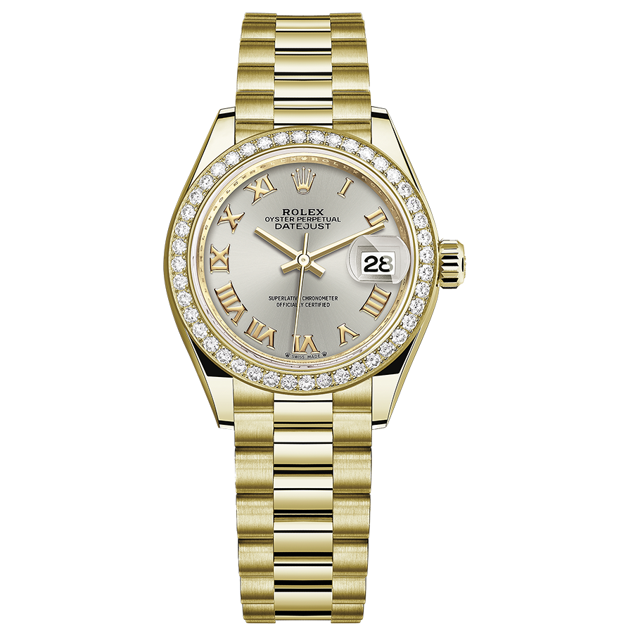 Rolex Lady-Datejust Silver Roman Numeral Dial Diamond Bezel 28mm 279138RBR