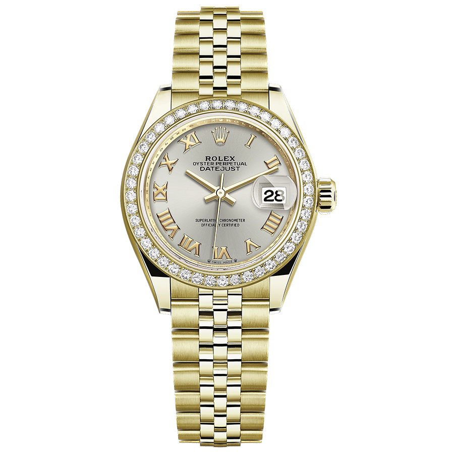 Rolex Lady-Datejust Silver Roman Numeral Dial Diamond Bezel 28mm 279138RBR