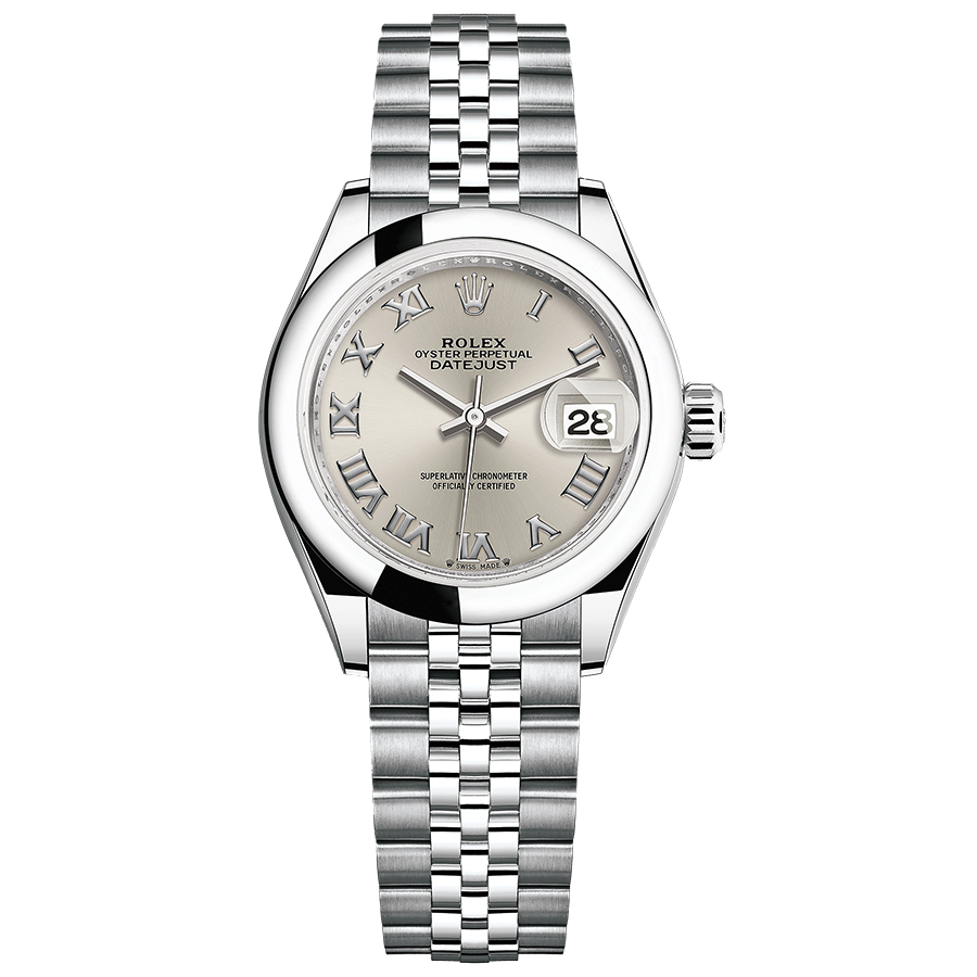 Rolex Lady-Datejust Silver Roman Numeral Dial Domed Bezel 28mm 279160