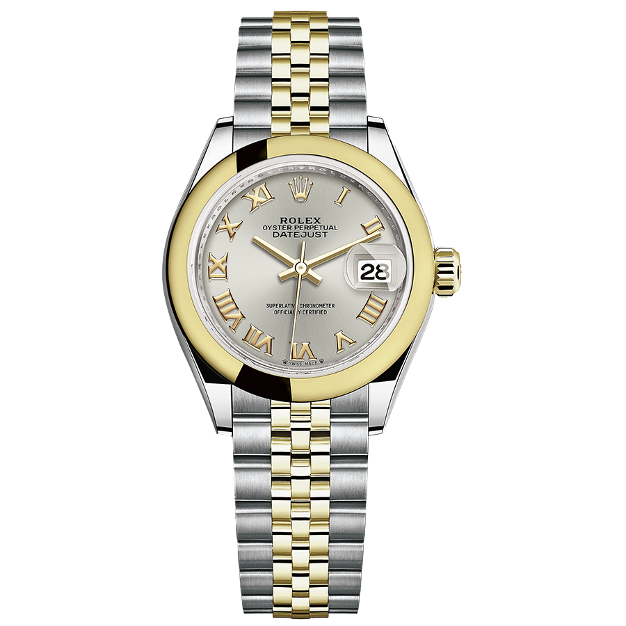 Rolex Lady-Datejust Silver Roman Numeral Dial Domed Bezel 28mm 279163