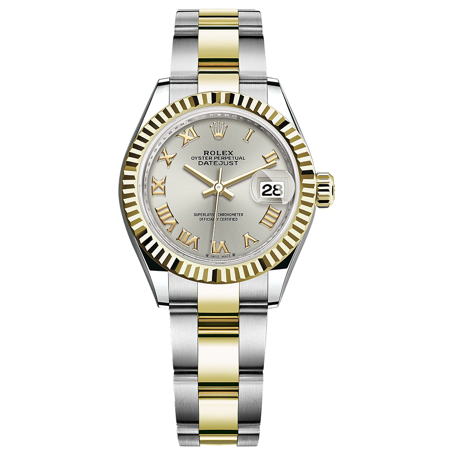 Rolex Lady-Datejust Silver Roman Numeral Dial Fluted Bezel 28mm 279173