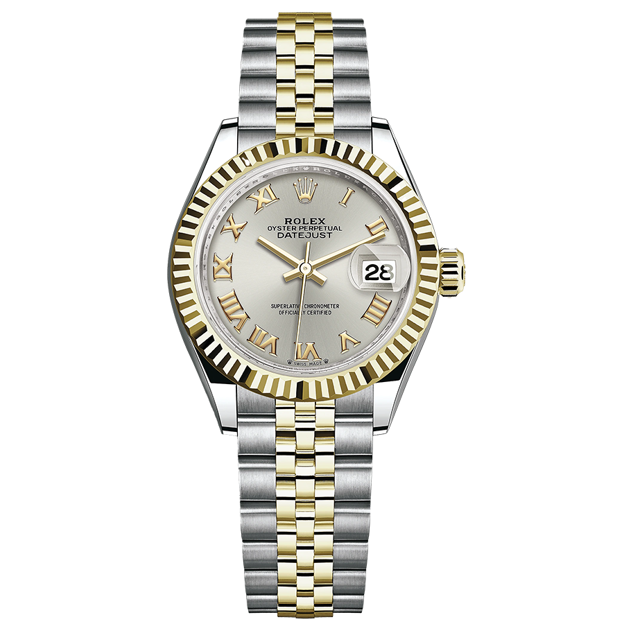 Rolex Lady-Datejust Silver Roman Numeral Dial Fluted Bezel 28mm 279173