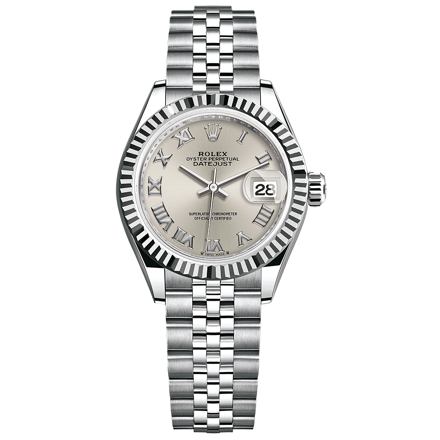 Rolex Lady-Datejust Silver Roman Numeral Dial Fluted Bezel 28mm 279174