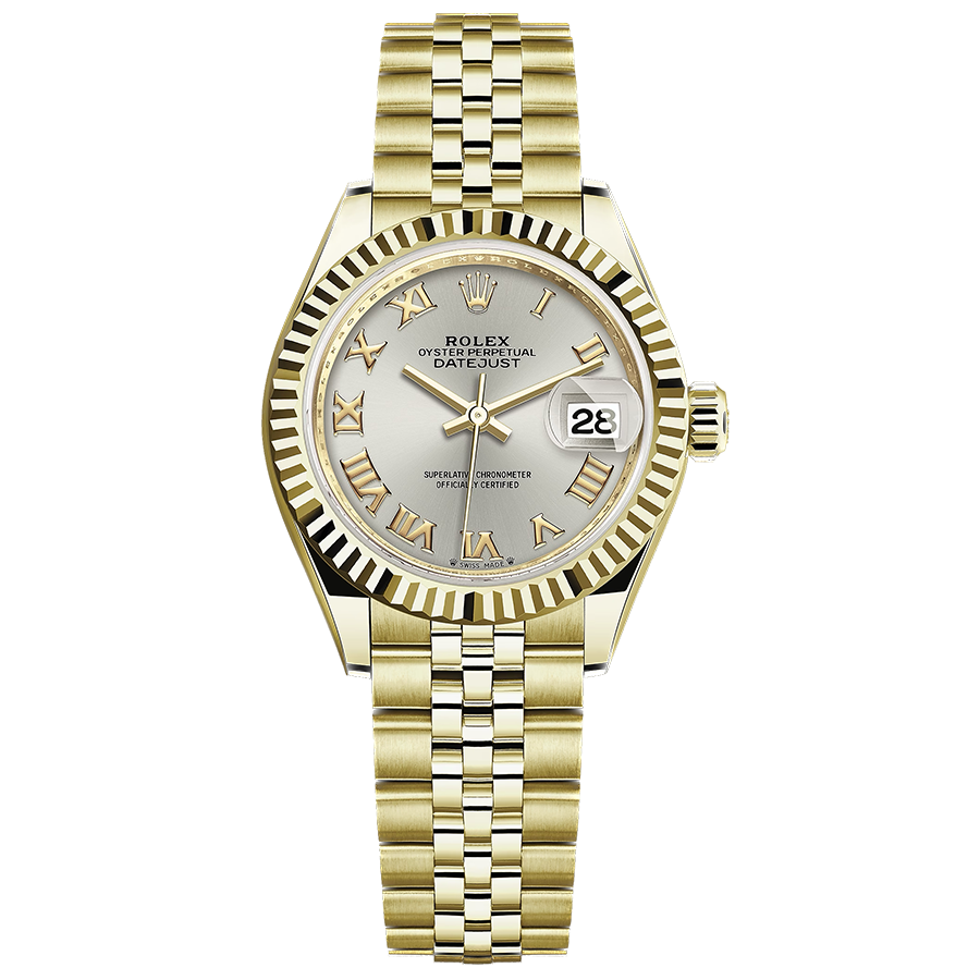 Rolex Lady-Datejust Silver Roman Numeral Dial Fluted Bezel 28mm 279178