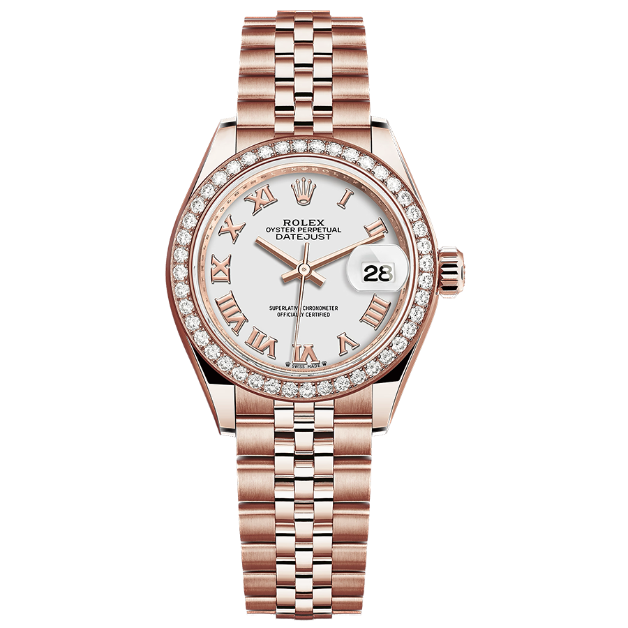 Rolex Lady-Datejust White Roman Numeral Dial Diamond Bezel 28mm 279135RBR