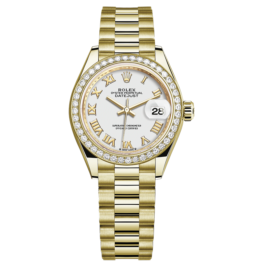 Rolex Lady-Datejust White Roman Numeral Dial Diamond Bezel 28mm 279138RBR