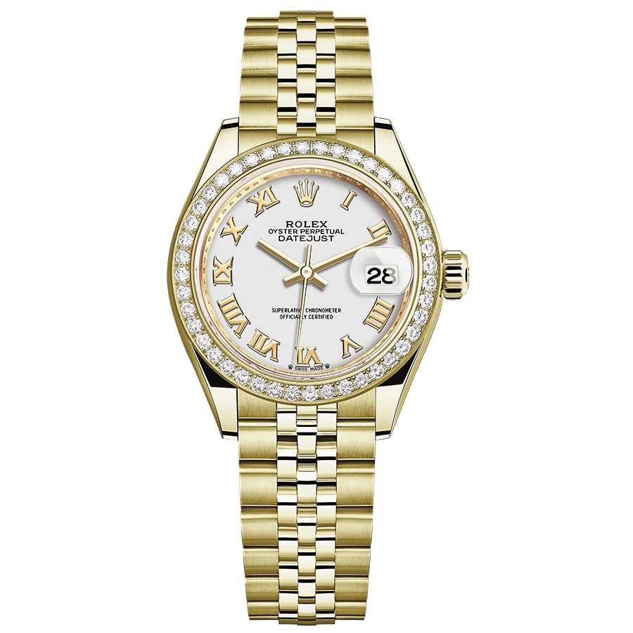 Rolex Lady-Datejust White Roman Numeral Dial Diamond Bezel 28mm 279138RBR