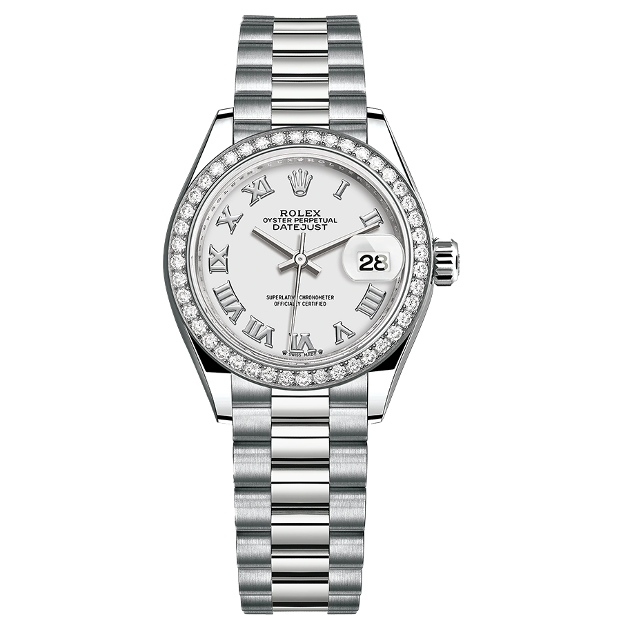 Rolex Lady-Datejust White Roman Numeral Dial Diamond Bezel 28mm 279139RBR