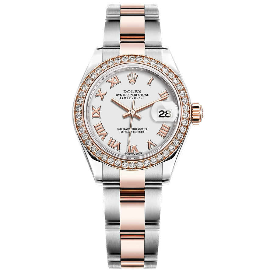 Rolex Lady-Datejust White Roman Numeral Dial Diamond Bezel 28mm 279381RBR