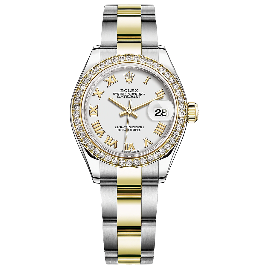 Rolex Lady-Datejust White Roman Numeral Dial Diamond Bezel 28mm 279383RBR