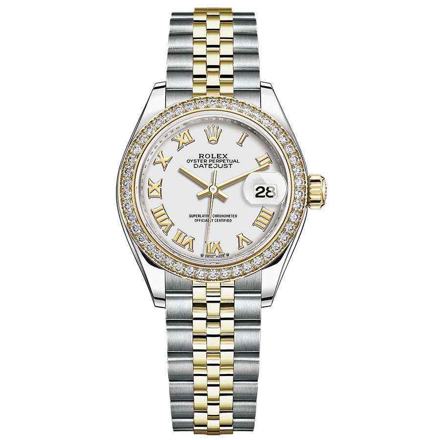 Rolex Lady-Datejust White Roman Numeral Dial Diamond Bezel 28mm 279383RBR