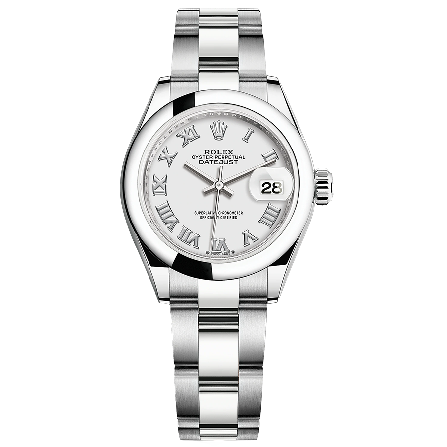 Rolex Lady-Datejust White Roman Numeral Dial Domed Bezel 28mm 279160