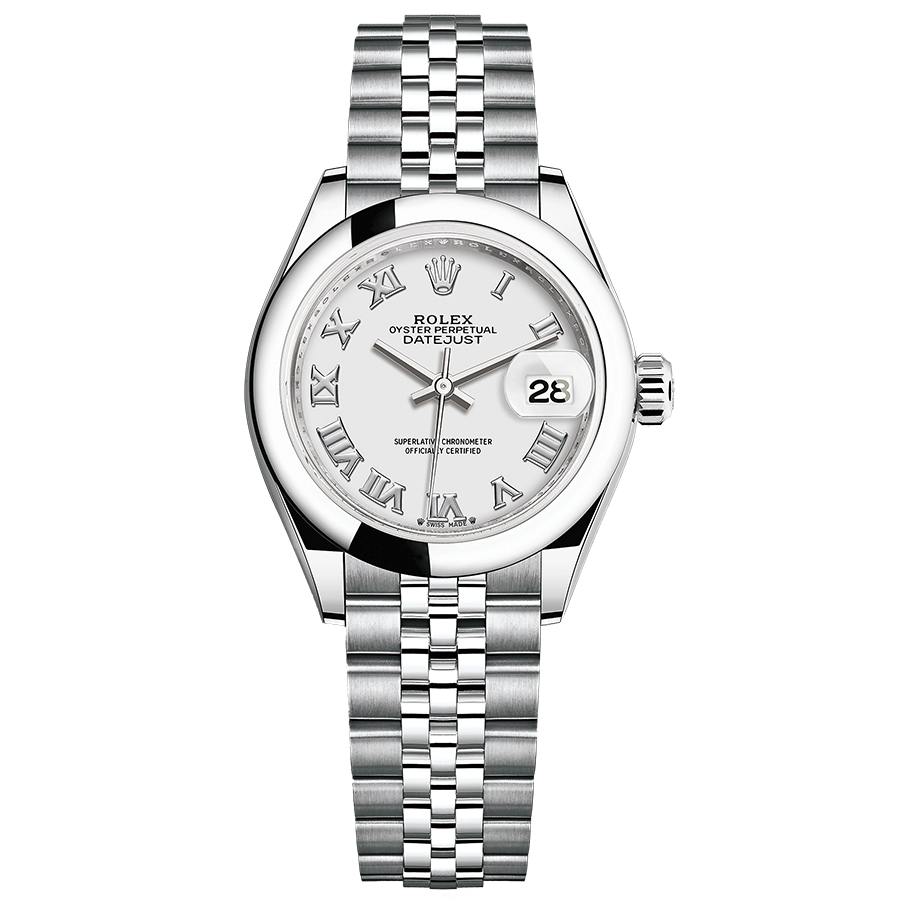 Rolex Lady-Datejust White Roman Numeral Dial Domed Bezel 28mm 279160