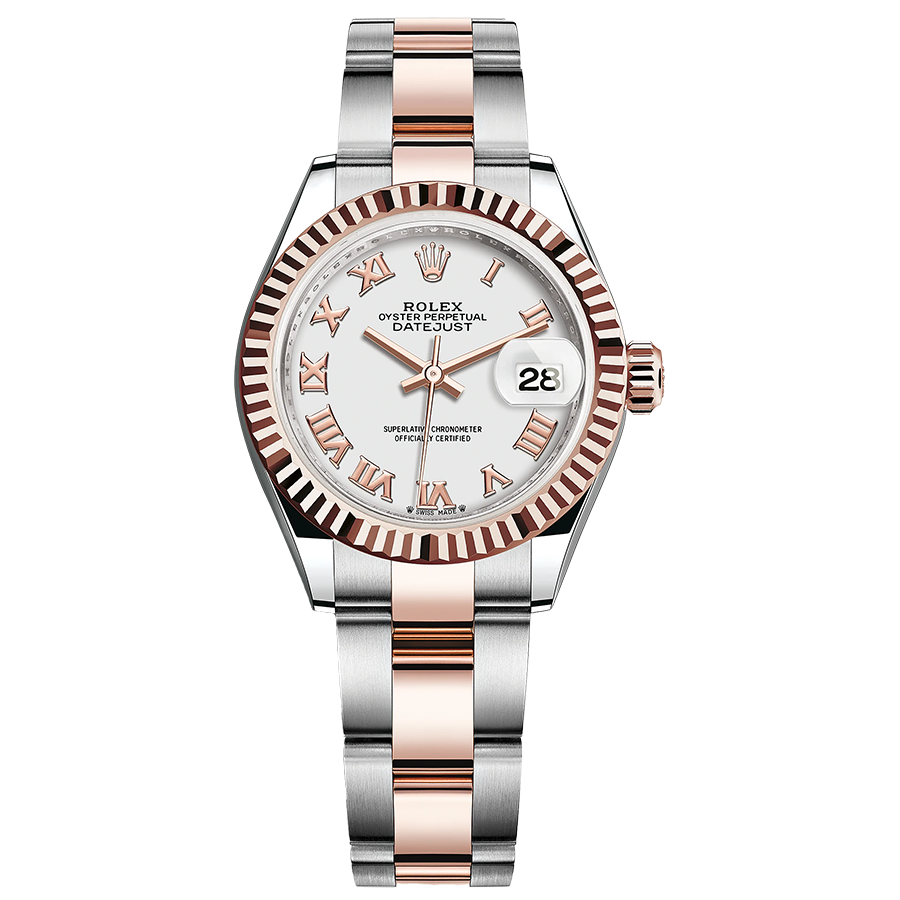 Rolex Lady-Datejust White Roman Numeral Dial Fluted Bezel 28mm 279171