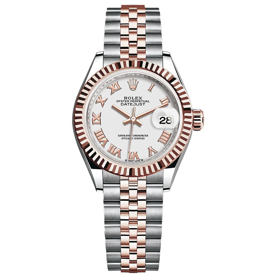 Rolex Lady-Datejust White Roman Numeral Dial Fluted Bezel 28mm 279171