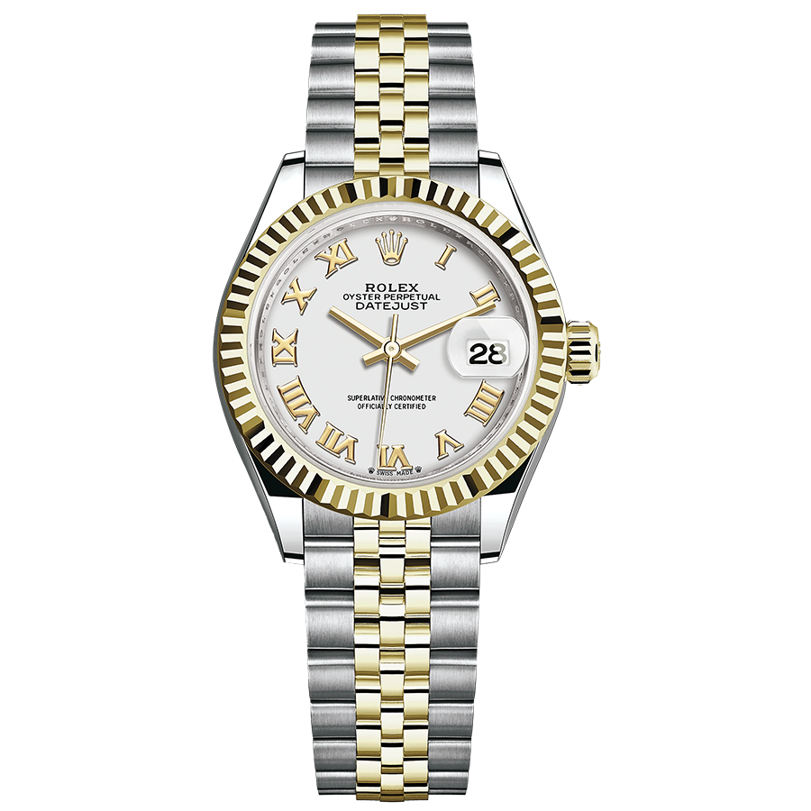 Rolex Lady-Datejust White Roman Numeral Dial Fluted Bezel 28mm 279173