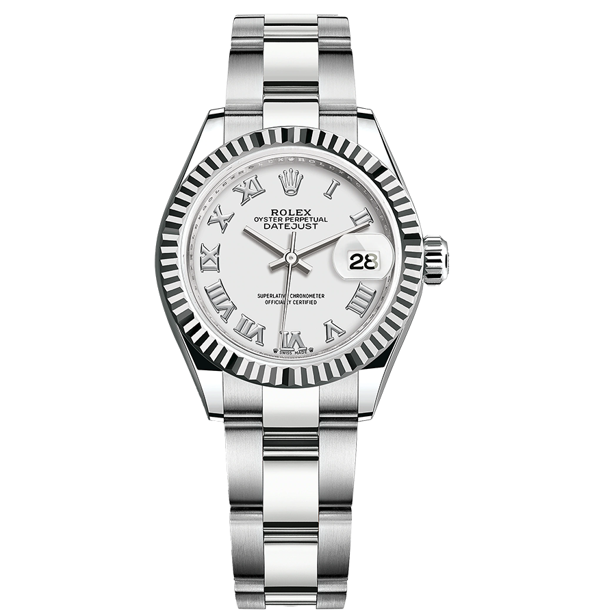 Rolex Lady-Datejust White Roman Numeral Dial Fluted Bezel 28mm 279174