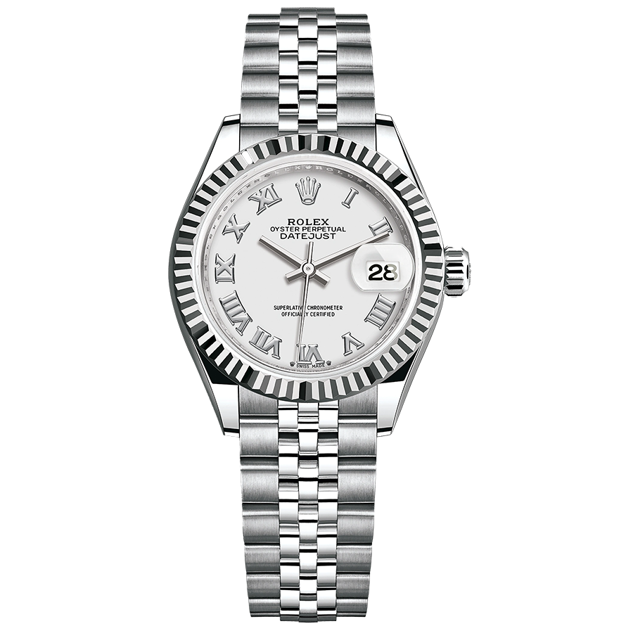 Rolex Lady-Datejust White Roman Numeral Dial Fluted Bezel 28mm 279174