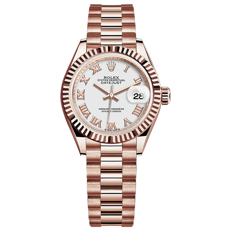 Rolex Lady-Datejust White Roman Numeral Dial Fluted Bezel 28mm 279175