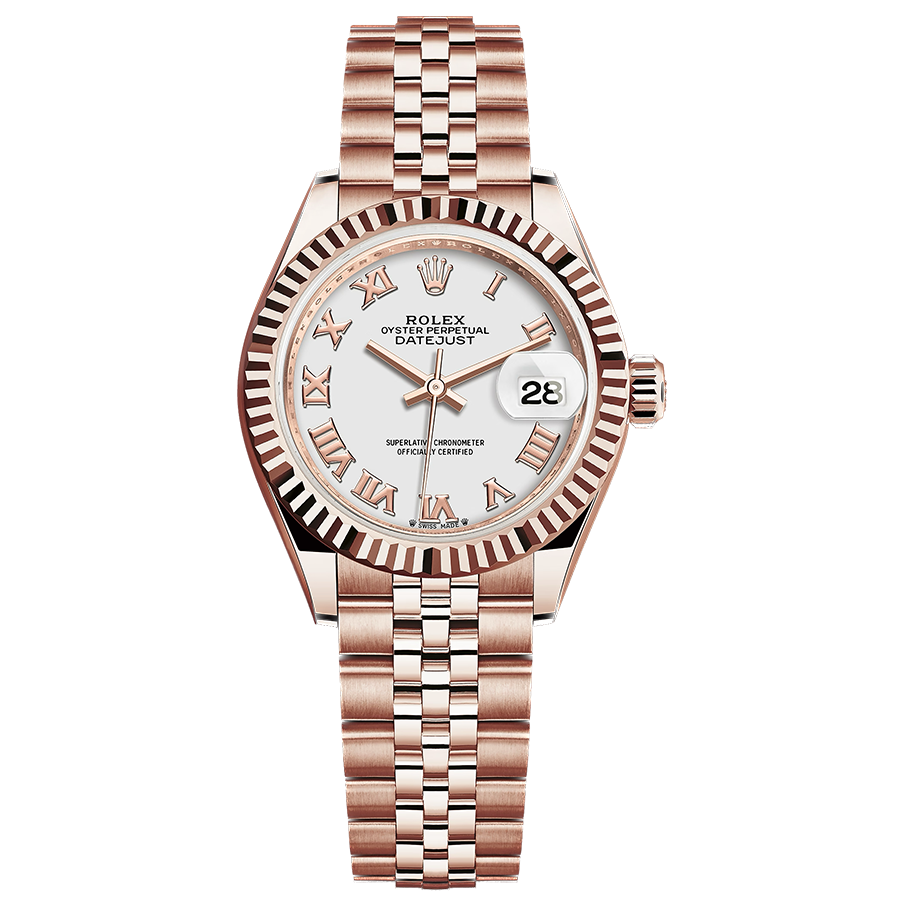 Rolex Lady-Datejust White Roman Numeral Dial Fluted Bezel 28mm 279175