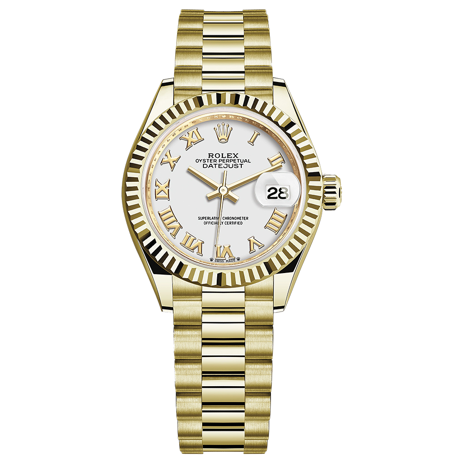 Rolex Lady-Datejust White Roman Numeral Dial Fluted Bezel 28mm 279178