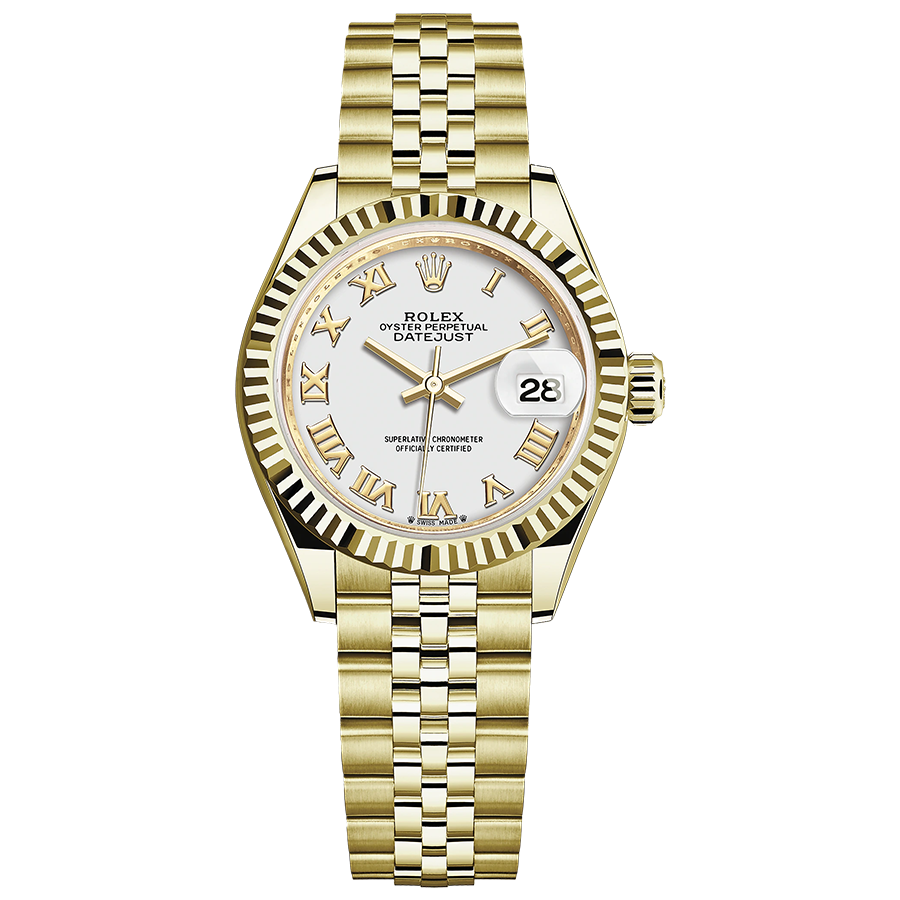 Rolex Lady-Datejust White Roman Numeral Dial Fluted Bezel 28mm 279178