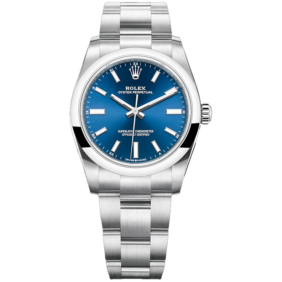 Rolex Oyster Perpetual Blue Dial Domed Bezel 34mm 124200