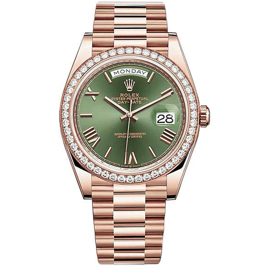 Rolex Day-Date 40 Presidential 228345 Diamond Bezel Olive Green Dial